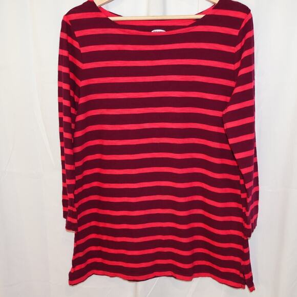 Old Navy T Shirt 3/4 Sleeve Size Large Red Pink Stiped - Picture 5 of 13